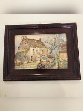 Antique J Devred Watercolor Painting Framed Original French Countryside Cottage